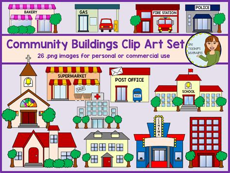 One Teachers Adventures Community Buildings Clip Art Set