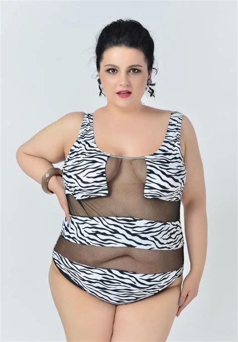 Sexy Big Size One Piece See Through Swimsuit Padded Plus Size Swimwear