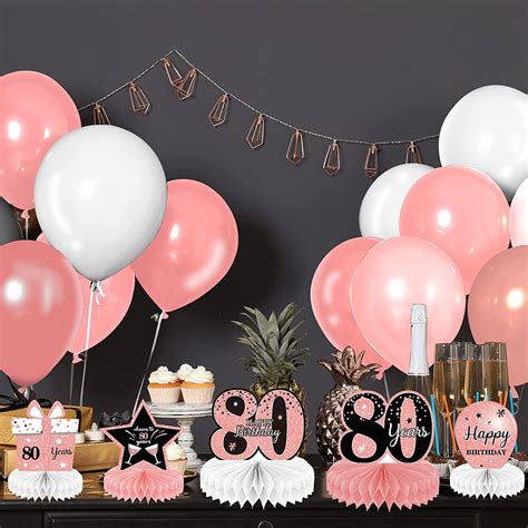 9 Pieces Rose Gold 80th Birthday Decorations For Women Pink 80th