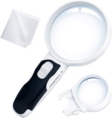 Led Magnifying Glass 10x 5x Illuminated 2 Lens Set Best Magnifier Set With Lights For Seniors