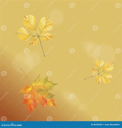 Illustration With Falling Autumn Leaves On A Gold Background Vector