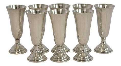 Set Of Eight Sterling Silver Shot Cordial Glasses Marked Randahl Sterling With An Engraved