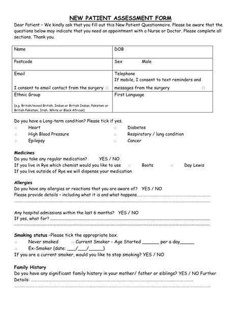 New Patient Assessment Form Ferry Road Health Centre Fill Out Sign Online And Download Pdf
