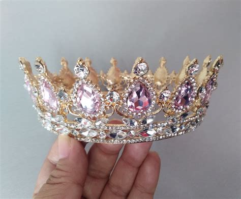 Corona Completa Rosa Dorado Reina Cristal Xv Años Envio Grat 1199