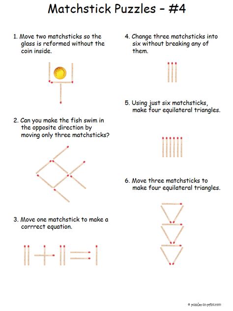 Free Printable Difficult Matchstick Puzzles Brain Teasers For Kids