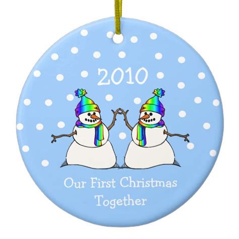 Our First Christmas Together 2010 Glbt Snowmen Ceramic Ornament