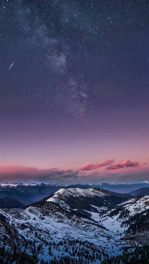 Mountains Starry Sky Night Snow Dolomites Italy Iphone 876s