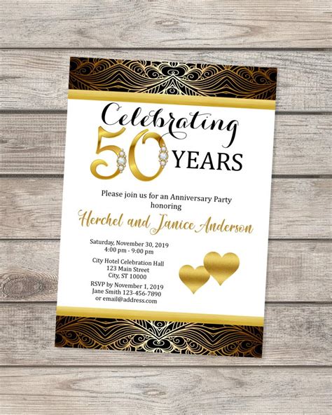 50th Wedding Anniversary Invitation Black And Gold 50th