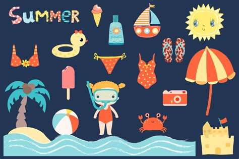 Cute Summer Beach Clip Art Collection Children Holiday