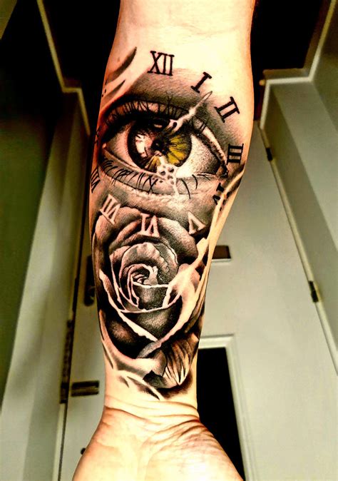 Forearm Tattoo Upper Arm Tattoos For Guys Clock And Rose Tattoo All