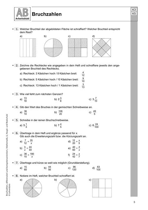 Kostenlose arbeitsblätter zum thema brüche für die 4. Brüche Mathe Arbeitbletter Klasse 6 : Matheaufgaben Klasse 6 ⇒ die besten Übungen + Aufgaben ...