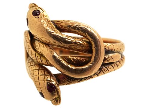 French, 20th century double headed black enameled snake ring with diamond eyes in 18kt gold 1 length size 6. Victorian 15ct Gold Double Snake Ring with Ruby Eyes - The ...