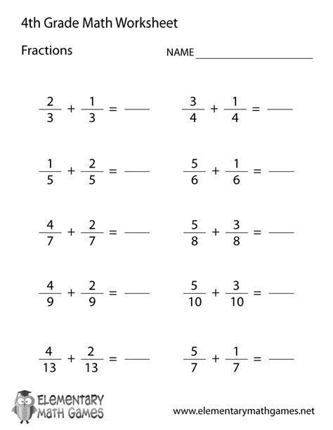 Free Printable Fraction Worksheets For 4th Grade