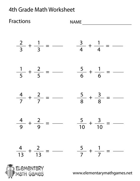 This page offers free printable math worksheets for fourth grade and higher levels. Fourth Grade Learning Fractions Worksheet | Math fractions ...