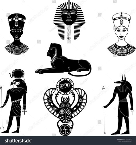 Silhouettes Ancient Egyptian Gods Ra Anubis Wektor Stockowy Bez