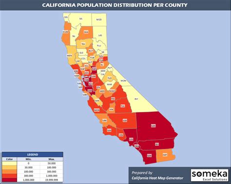 California County Map And Population List In Excel