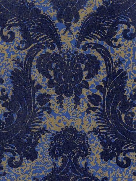 Victorian Flocked Velvet Wallpaper Blue On Goldblue In 2021 Velvet