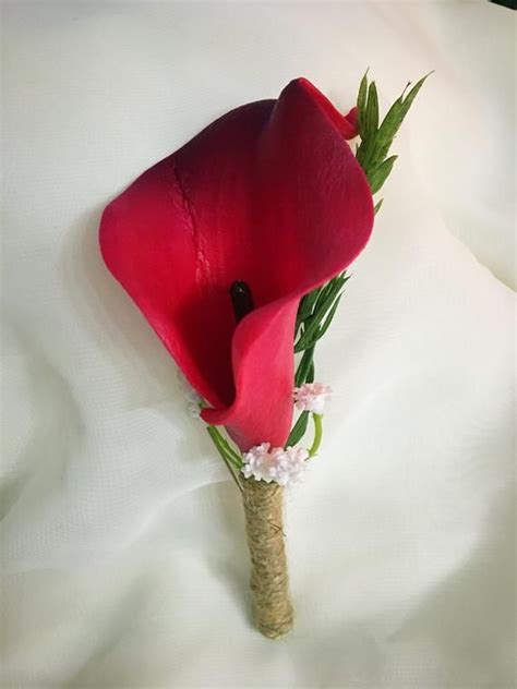 Real Touch Burgundy Calla Lily Boutonniere Buttonholes Dark Red Calla