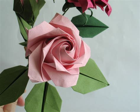 Origami Pink Bouquet2 Stem Origami Roses And A Rose Bud Etsy