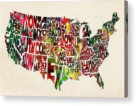 United States Watercolor Map Acrylic Print By Inspirowl Design