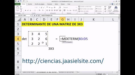 Determinante De Una Matriz Con Excel 20102013 Youtube