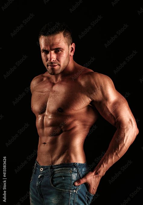 Naked Guy In Denim Jeans Nude Male Torso Sexy Muscular Man Topless Muscular Fitnes Model
