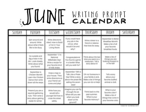 June Writing Prompts Free June Writing Prompt Calendar The