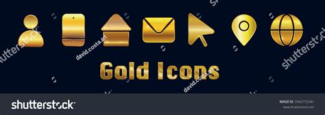 Set Gold Business Contact Icons Vector Stock Vector Royalty Free