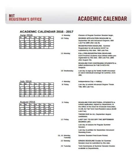 Academic Calendar Template Free Word And Excel Templates