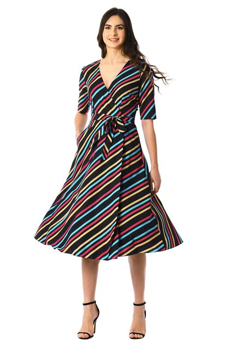 Shop Stripe Print Crepe Wrap Dress Eshakti