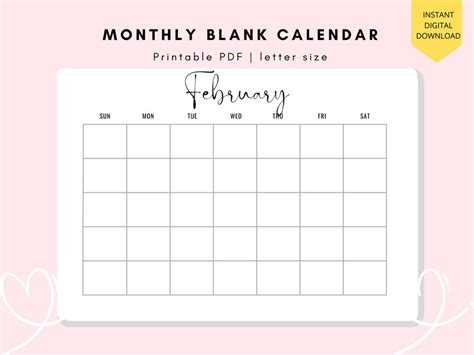 Monthly Blank Calendar 11x85 Inches Landscape Printable Etsy