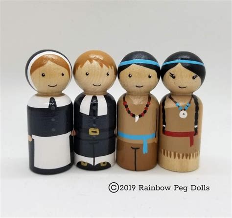 Thanksgiving Peg Doll Set Pilgrims And Native American Peg Etsy Peg Dolls Doll Sets Wood