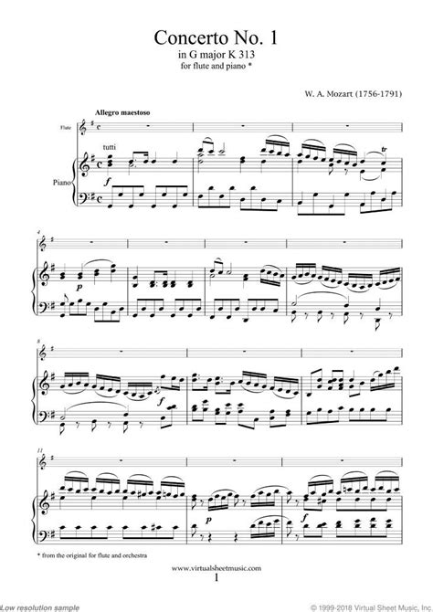 Mozart Flute Concerto No1 In G Major K313 Sheet Music For Flute And