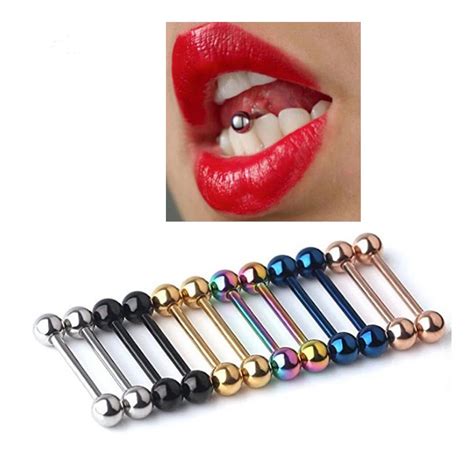 modrsa 1piece 10 colors stainless steel tongue piercing industrial barbell earrings tongue rings