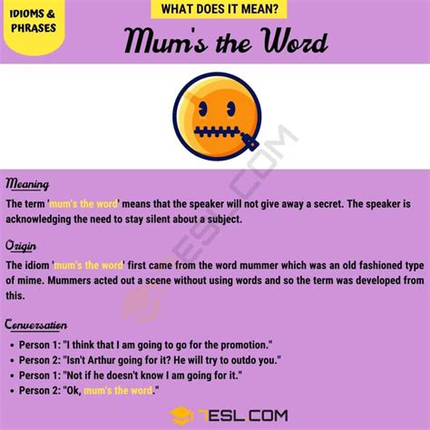 mum s the word what is the meaning of the popular phrase mum s the word 7esl