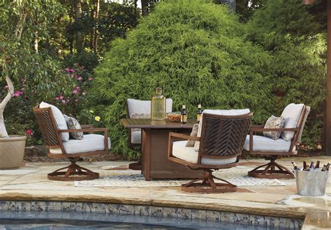 Zoranne Beige And Brown Square Fire Pit Outdoor Dining Set From Ashley