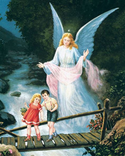 Guardian Angel With Children On Bridge Print Only Size 8 X 10 F