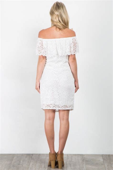 White Lace Off Shoulder Fitted Maternity Dress Fitted Maternity Dress