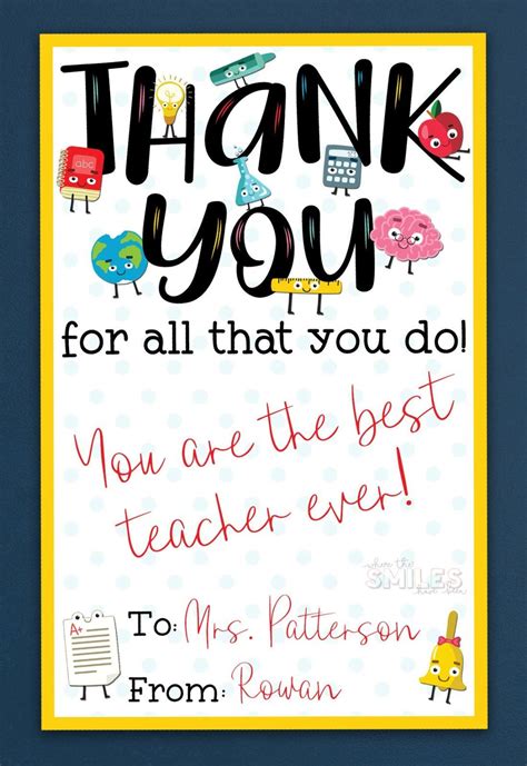 Free Printable Thank You Cards For Teachers From Students