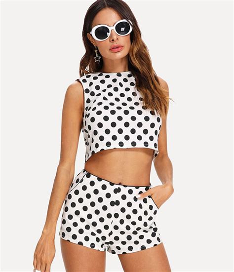 Colrovie Polka Dot Sleeveless Top And Shorts Set 2018 Summer Round Neck