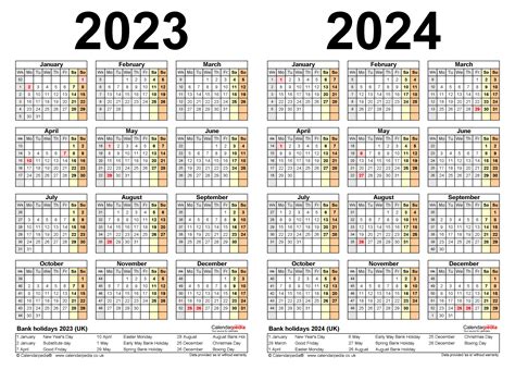 Two Year Calendars For 2023 And 2024 Uk For Word