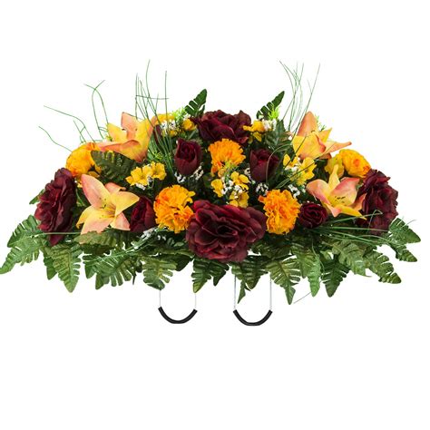 Find the best selection of peach artificial flowers in bulk here and use the perfect blush pink flowers to. Artificial Cemetery Flowers Saddle-Arrangement - Burgundy ...