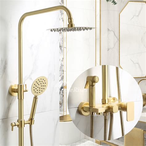 Shower Spa System Brushed Gold Brass Luxury Wall Mount Multi Function