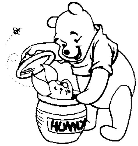 Pooh sitting down with a honey pot. Pooh Honey Pot Coloring Coloring Pages