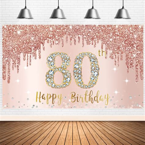 Buy Happy 80th Birthday Banner Backdrop Decorations For Women Rose