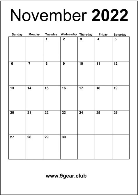 November Blank 2022 Calendar Monthly Printable Calendars Free
