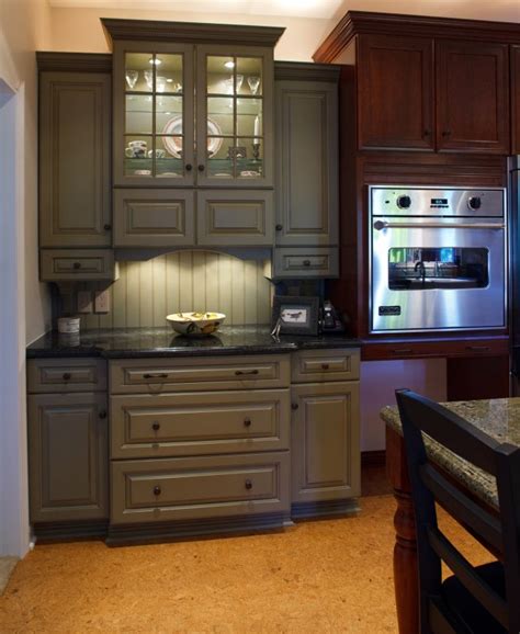 The hutch features two cabinets with glass doors, two small shelves between them, and a large space between the bottom of the shelves and the top of the. Kitchen Remodeling - We Build San Diego General Contractor