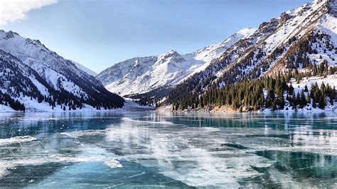 Snow Lake Frozen Lake Kazakhstan Ice Mountain