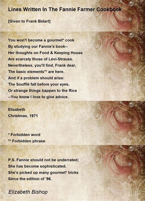 Lines Written In The Fannie Farmer Cookbook Poem By Elizabeth Bishop
