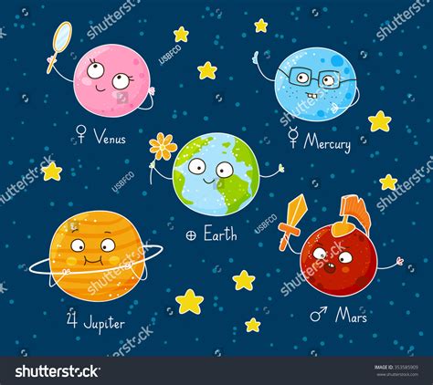 Set Of Cute Cartoon Planets Stock Vector Illustration 353585909
